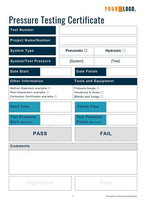 hydraulic pressure test certificate